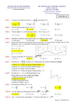 Đề thi học kỳ I môn Toán Lớp 12 - Mã đề thi 134 - Năm học 2016-2017 - Sở GD & ĐT Thừa Thiên Huế (Có đáp án)